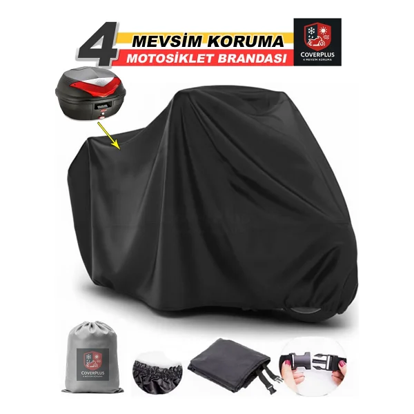 Encover Triumph Tiger Reflektörlü Siyah-Gri (Arka Çanta Uyumlu) Motosiklet Brandası,Motor Branda Motor Örtüsü (Güvenlik Kilidi Ve Bağlantı Tokalı) - Siyah Gri - Reflektörlü Arka Çanta Uyumlu - Görsel 6
