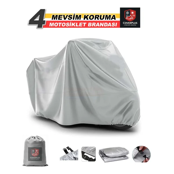 Encover Triumph Tiger Reflektörlü Siyah-Gri (Arka Çanta Uyumlu) Motosiklet Brandası,Motor Branda Motor Örtüsü (Güvenlik Kilidi Ve Bağlantı Tokalı) - Siyah Gri - Reflektörlü Arka Çanta Uyumlu - Görsel 7