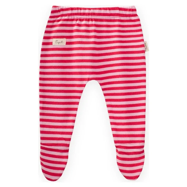 Cigit Ayaklı Bebe Pantolon 0-6 Ay Pudra Mercan Çizgili - Görsel 5