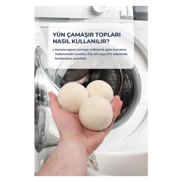 Mucit Home 3 Adet Yün Kurutma Topu Kurutma Makinesi Için Doğal Yumuşatıcı Çamaşır Kurutma Topları - Beyaz - Görsel 3