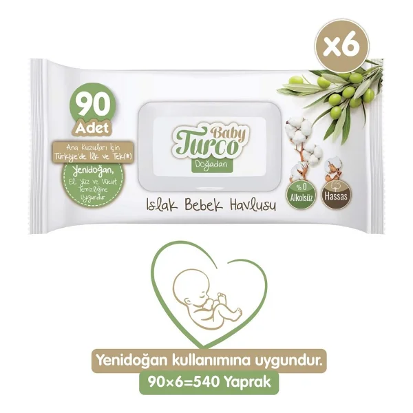 Baby Turco Doğadan Yenidoğan 90 Yaprak 24'lü Paket Islak Mendil - Görsel 8
