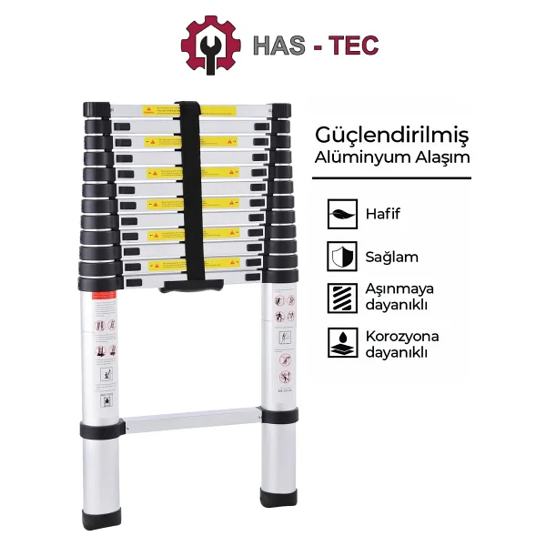 Has-Tec 13 Basamaklı Düz Uzayan Teleskopik Merdiven 3,8 M - Görsel 2