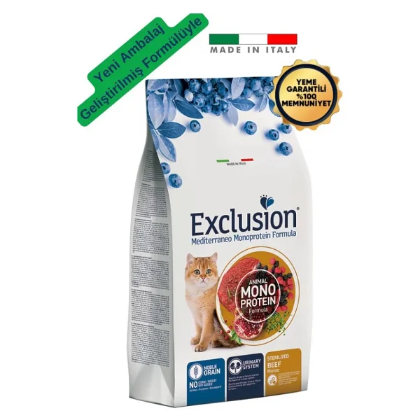 Exclusion Düşük Tahıllı Monoprotein Kısırlaştırılmış Sığır Etli 12 Kg Yetişkin Kedi Maması - Görsel 4