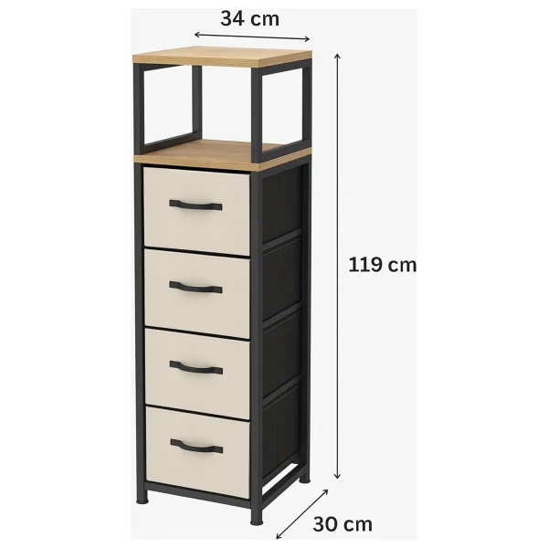 Miyuhome 2 Raflı 4 Çekmeceli Şifonyer Deri Çekmeceli Şifonyer Yatak Odası Organizer Çok Amaçlı Düzenleyici - Krem - Görsel 4