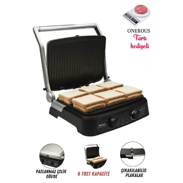 Tefal 2000w Güçlü Performans Supergrill Yüksek Isı, Ayarlanabilir Kapak Ve Geniş Iç Hacim+Mutfak Tartısı Hediyeli - Inox - Görsel 8