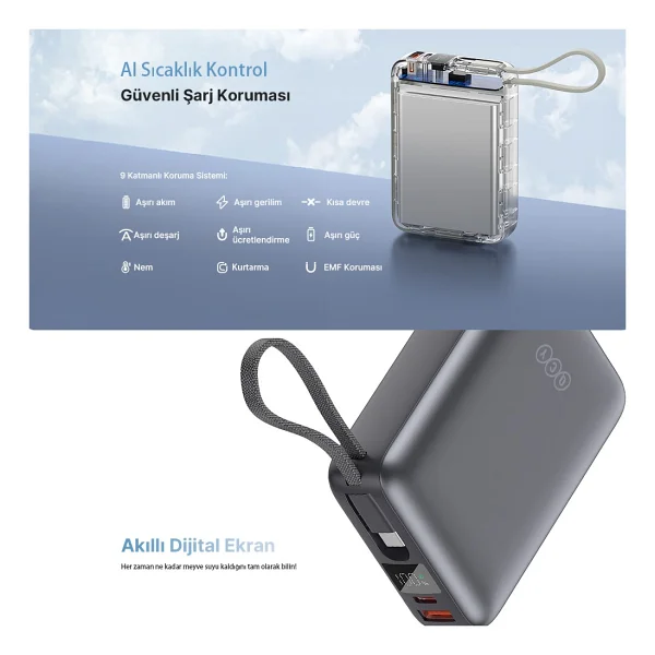 Qcy 20000 mAh Hızlı Şarj Type-C Kablolu Powerbank - Görsel 5