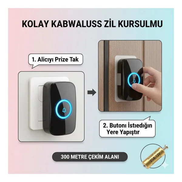 Sonex 3 Alıcılı Kablosuz Uzaktan Kumandalı LED Kapı Zili - Görsel 6
