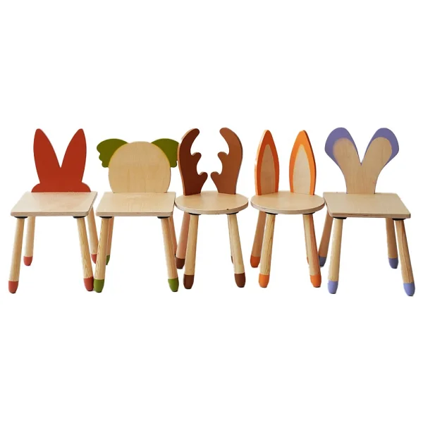 Wood & Joy Doğal Ahşap Renkli Çocuk Sandalye Tavşan - Bej - Görsel 5