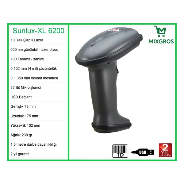 Sunlux XL-6200 Lazer El Barkod Okuyucu 1d - Görsel 4