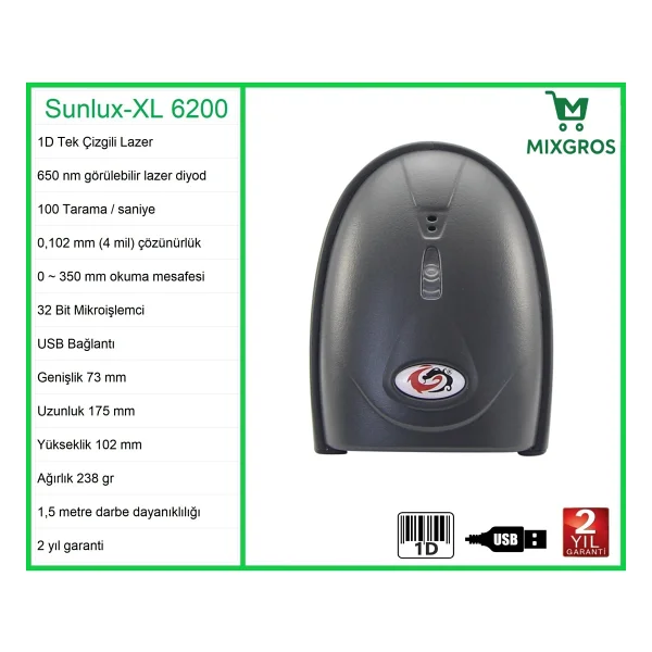 Sunlux XL-6200 Lazer El Barkod Okuyucu 1d - Görsel 5