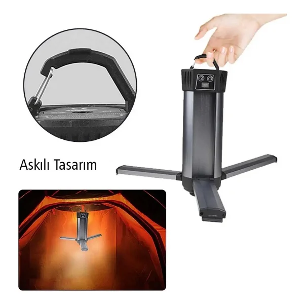 Powermaster Çalışma Lambası 35 Watt 3 Kanatlı Ayaklı Kamp Lambası Işıldak Aydınlatma Askılı - Görsel 4