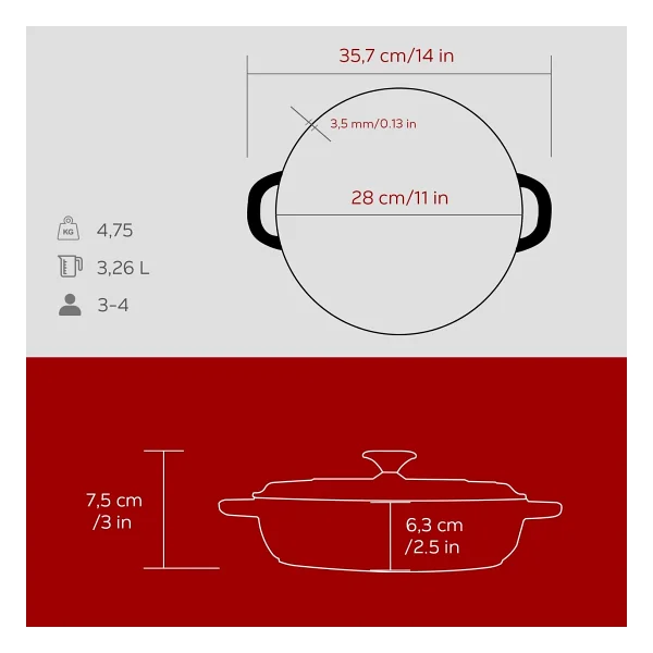 Lava New Heritage Bordo 28 Cm Basık Döküm Tencere - Görsel 5