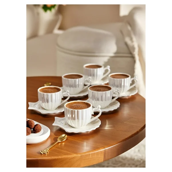 Emsan İstiridye 6 Kişilik Kahve Fincan Takımı Beyaz 90 Ml Beyaz - Görsel 4