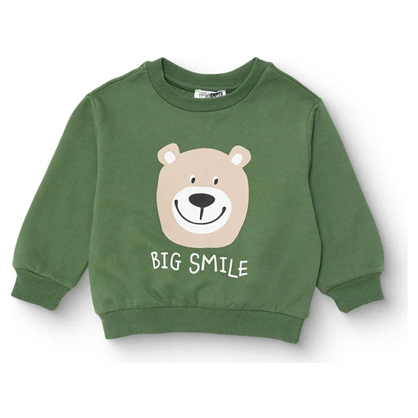 Hellobaby Erkek Bebek Sweatshirt Şardonlu Iki Iplik Bisiklet Yaka Uzun Kol - Yeşil - 9 - 12 Ay - Görsel 5