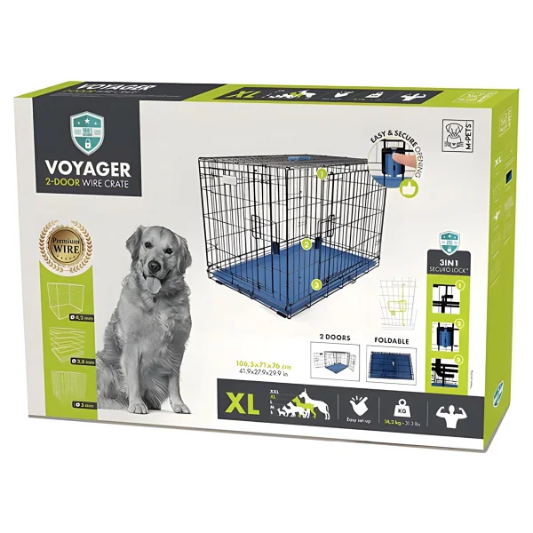 M-Pets Voyager 2 Kapılı Tekerlekli XL Mavi 106x71x76 Cm Köpek Kafesi - Görsel 2