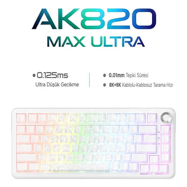 Ajazz Ak820 Max Ultra RGB Tkl Rice Hifi Switch Kablolu/Kablosuz Mekanik Oyuncu Klavyesi - Görsel 10