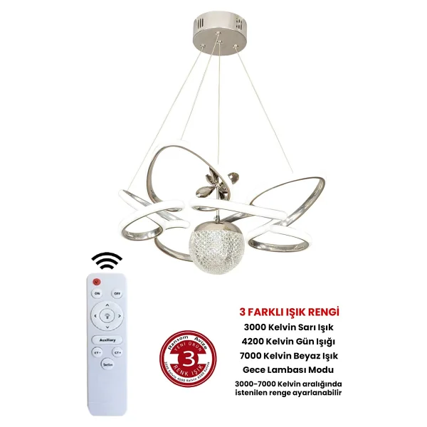Ransom Kumandalı 3 Renk Modern Salon LED Avize - Görsel 2