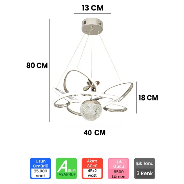 Ransom Kumandalı 3 Renk Modern Salon LED Avize - Görsel 3
