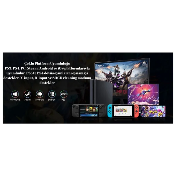 Yues PS4 Uyumlu Fighting Stick Arcade Stick - PS4/PS3/PC/Steam/Android/İos Uyumlu, RGB Aydınlatma - Görsel 6