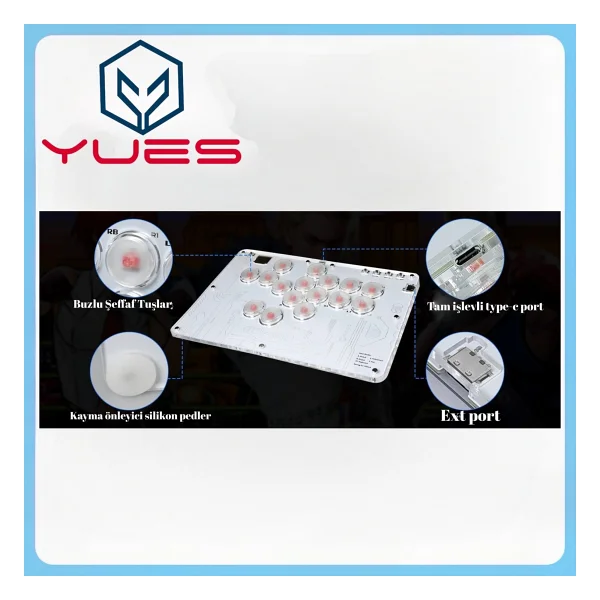 Yues PS4 Uyumlu Fighting Stick Arcade Stick - PS4/PS3/PC/Steam/Android/İos Uyumlu, RGB Aydınlatma - Görsel 9