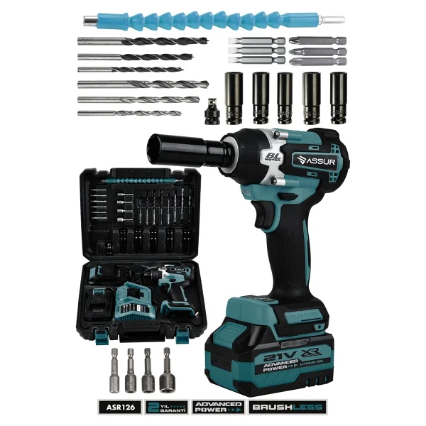 Assur 450 Nm Torklu 21v Çift Akülü 10 Pilli Kömürsüz 1/2 Mavi Somun Sıkma Sökme Makinesi - Görsel 5