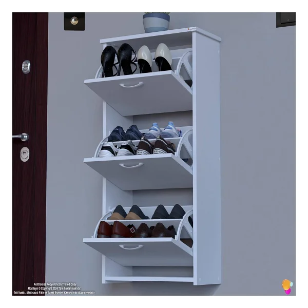 Modilayn West Asma Kapı Önü 52x116x26 Cm'lik 3 Düşer Kapak 6 Göz Bölmeli Ayakkabılık - Görsel 7