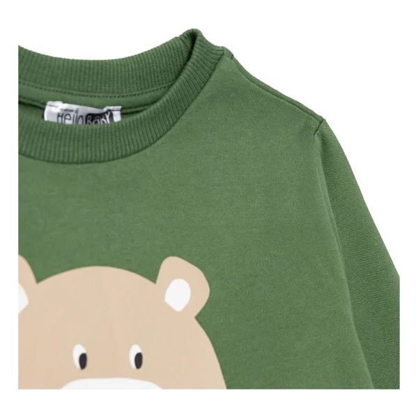 Hellobaby Erkek Bebek Sweatshirt Şardonlu Iki Iplik Bisiklet Yaka Uzun Kol - Yeşil - 9 - 12 Ay - Görsel 3