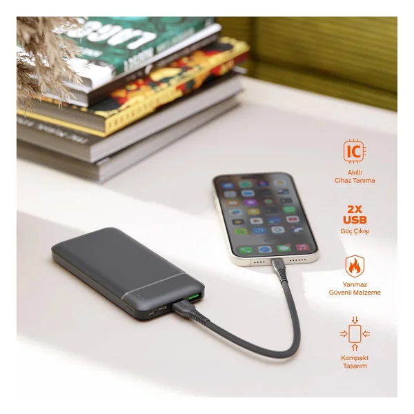 PoloSmart PBS131 Siyah 10000 mAh Hızlı Şarj Powerbank - Görsel 2