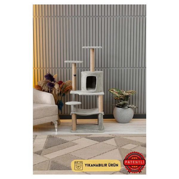 Pati Store Çok Katlı Yıkanabilir Kedi Tırmalama Ve Oyun Evi - Erciyes Gri - Görsel 5