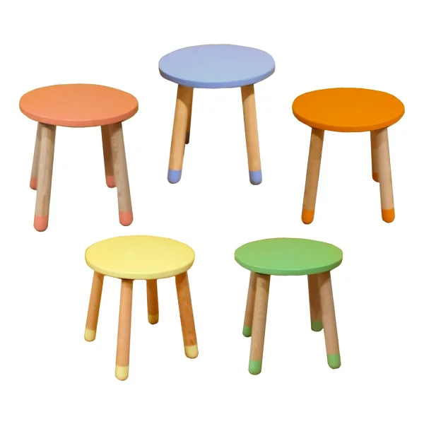 Wood & Joy Doğal Ahşap Renkli Çocuk Tabure (Lila) - Görsel 3