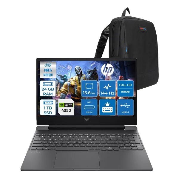 Hp Victus 15-WFA2023NT Intel Core I5 14450HX 24GB Ddr5 1tb SSD RTX4050 6gb 15.6" IPS Fhd (1920 x 1080) 144HZ 300NIT Freedos Taşınabilir Bilgisayar BY2K1EAF08 + Zetta Çanta - 1 TB - 24 GB - Görsel 6