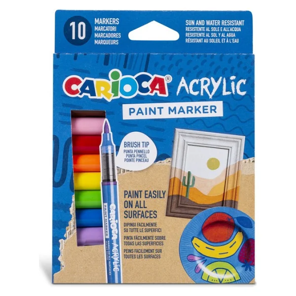 Carioca Acrylic 10'lu Fırça Uçlu Paint Marker Kalem Seti - Görsel 8