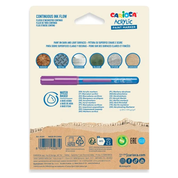 Carioca Acrylic 10'lu Fırça Uçlu Paint Marker Kalem Seti - Görsel 4