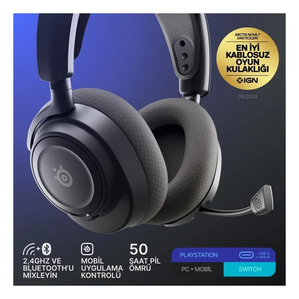 Steelseries Arctis Nova 7p Gen 2 Siyah Kablolu/Kablosuz Kulak Üstü Oyuncu Kulaklığı - Görsel 5