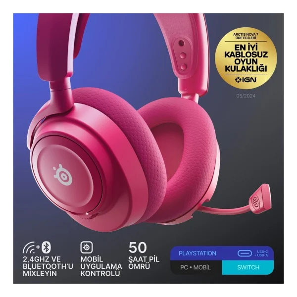 Steelseries Arctis Nova 7p Gen 2 Kırmızı Kablolu/Kablosuz Kulak Üstü Oyuncu Kulaklığı - Görsel 5