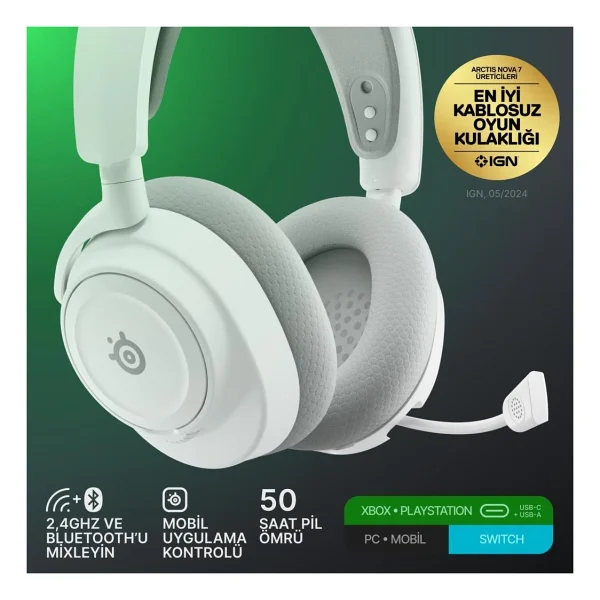 Steelseries Arctis Nova 7x Gen 2 Beyaz Kablolu/Kablosuz Kulak Üstü Oyuncu Kulaklığı - Görsel 10