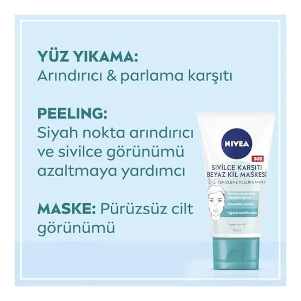 Nivea Sivilce Karşıtı 3'ü 1 Arada 150 Ml Beyaz Kil Maskesi - Görsel 2