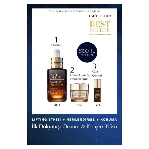 Estee Lauder Onarım & Kolajen 3'lüsü - Advanced Night Repair Serum 20ml+ Supreme Krem 5ml+ Göz Kremi 5ml - Görsel 7