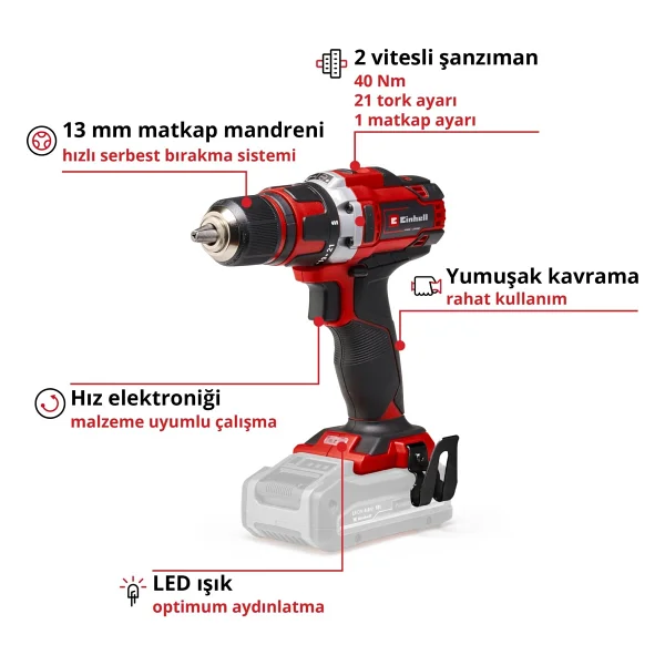 Einhell Te-CD 18/40 Li Çift Akülü 4 Ah Matkap - Görsel 6