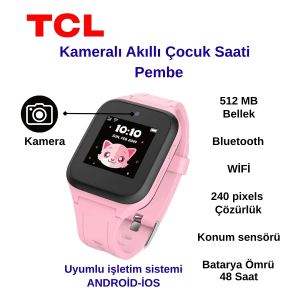 Tcl Kameralı MT40X Akıllı Çocuk Saati Pembe - 41 - 45 mm - PEMBE AKILLI ÇOCUK SAATİ-KAMERALI - Görsel 7