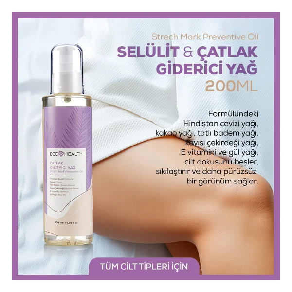 Ecc Health Sıkılaştırıcı Ve Selülit & Çatlak Giderici Yağ 200 Ml Hamilelik Ve Sonrası Kullanıma Uygun, Doğal Bitkisel Formül - Görsel 5