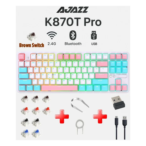 Ajazz K870t Pro Siyah RGB Tkl Brown Switch Kablolu/Kablosuz Mekanik Oyuncu Klavyesi - Görsel 6