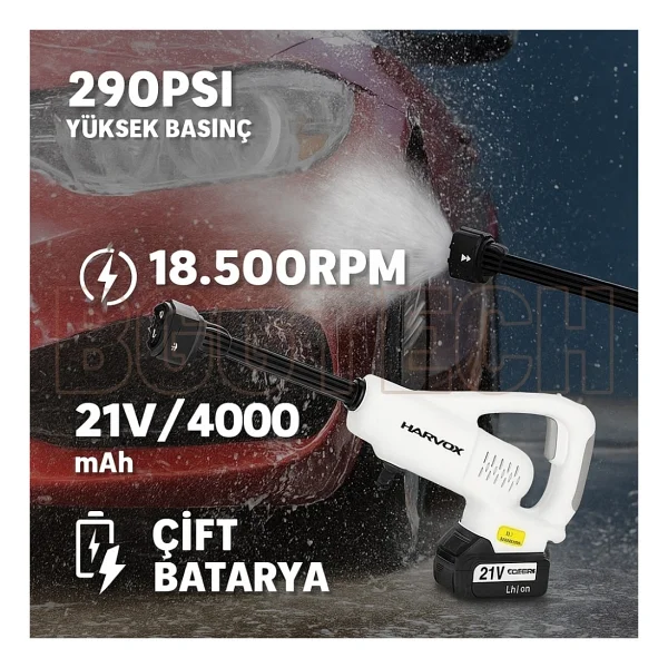 Hx-4000 Kablosuz Araç Yıkama Makinesi 290 Psı Basınç, 18.500 Rpm Motor, 4000mah Çift Batarya - Görsel 6
