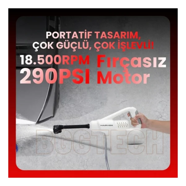Hx-4000 Kablosuz Araç Yıkama Makinesi 290 Psı Basınç, 18.500 Rpm Motor, 4000mah Çift Batarya - Görsel 3