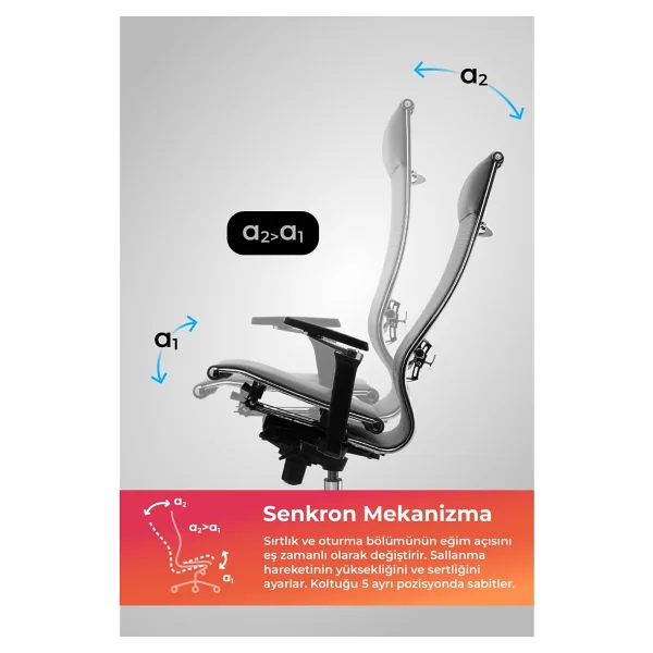 Metta Samurai Ergonomik Koltuk Bel Destekli, Tekerlekli, Yükseklik Ayarlı, Yönetici Koltuğu -506.F.1.62 - Görsel 3