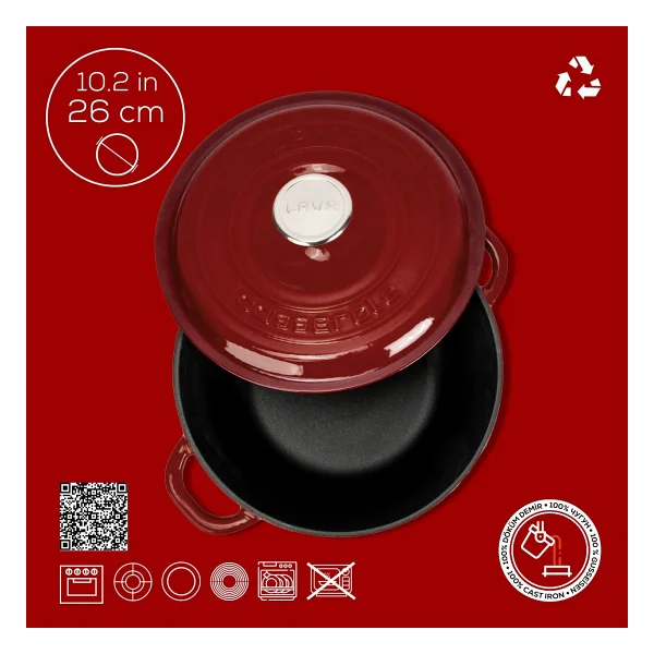 Lava New Heritage Yuvarlak Bordo 26 Cm Döküm Tencere - Görsel 4