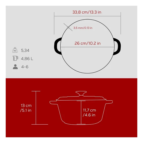 Lava New Heritage Yuvarlak Bordo 26 Cm Döküm Tencere - Görsel 5
