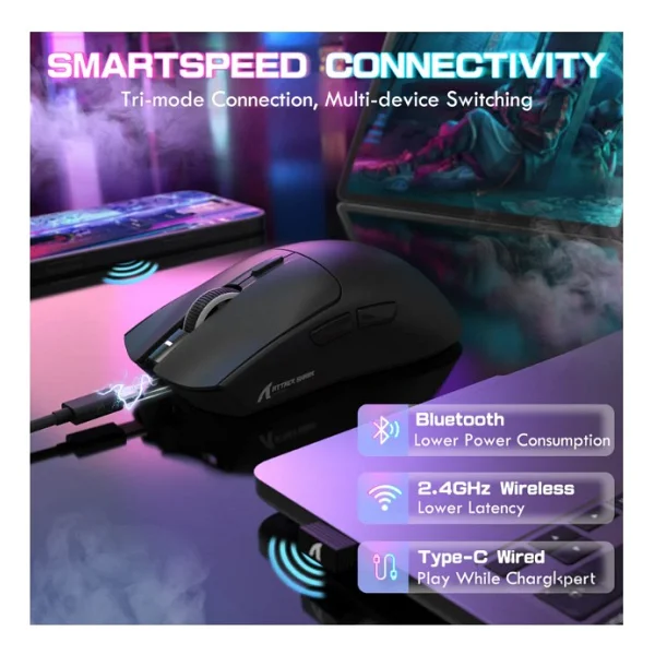 Attack Shark X1 Kırmızı Şarj İstasyonlu Kablosuz Oyuncu Mouse - Görsel 8