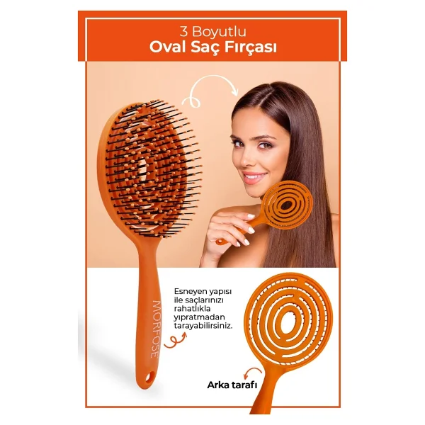 Morfose Pro Oval Saç Fırçası Turuncu Plastik Malzeme İle Tüm Saçlar İçin Dökülme Karşıtı Etkili - Görsel 3