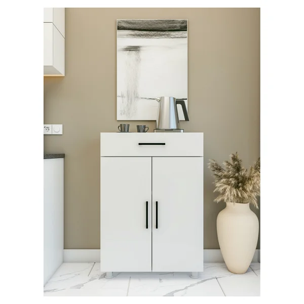 Montenero Alçak Çekmeceli Dolap 2 Kapaklı Çok Amaçlı Mutfak Banyo Depolama Beyaz 70x103 Cm - Görsel 6